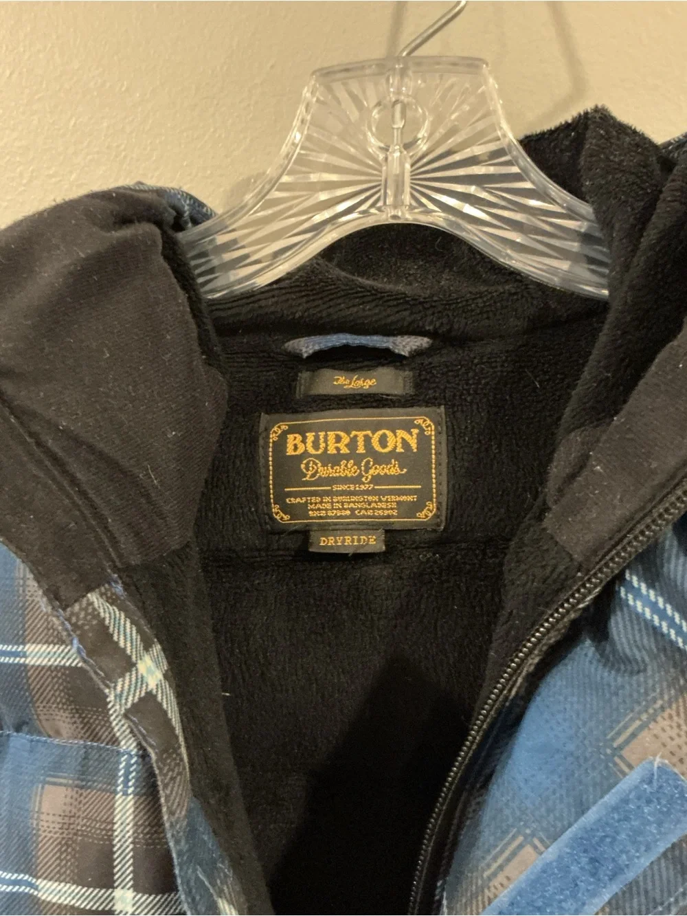 Burton Youth L Winter Snowboard Ski Jacket Hooded Quilted Puffer Blue Gray